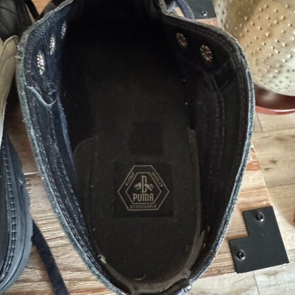 90s Vintage Puma Rudolf Dassler Black Ivory Leather Mid Lug Sole Boots Size 12 - Picture 13 of 17